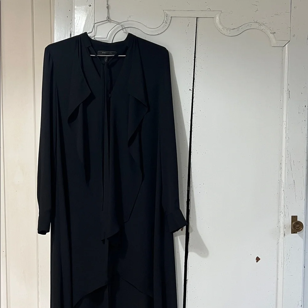 BCBGMAXAZRIA Flowy High Low Ruffle Chiffon Dress in Black, XXS - Picture 6 of 6